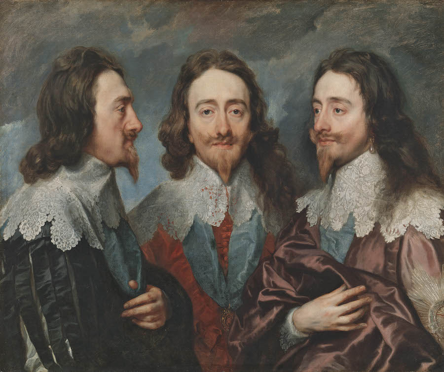 This triple portrait was sent to Rome and was used as a reference by sculptor Bernini to create a marble bust (which was lost in a fire). Charles I in Three Positions, 1635–36 by Anthony van Dyck Royal Collection Trust / © Her Majesty Queen
