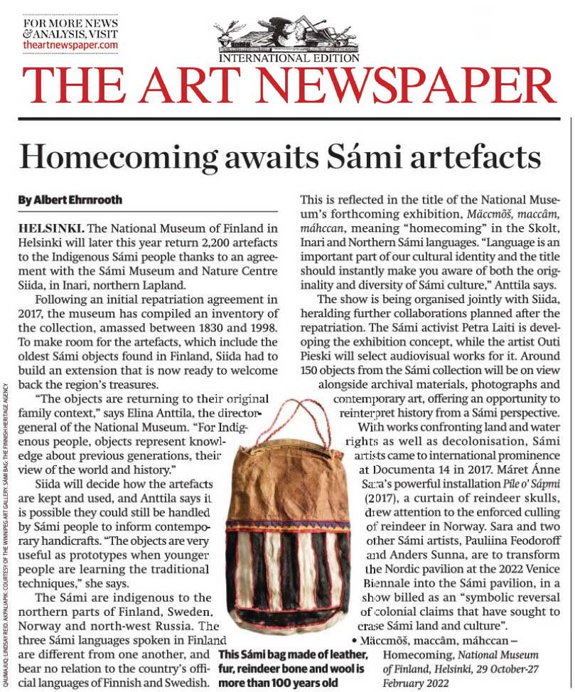 The Art Newspaper, Homecoming awaits Sámi artefacts