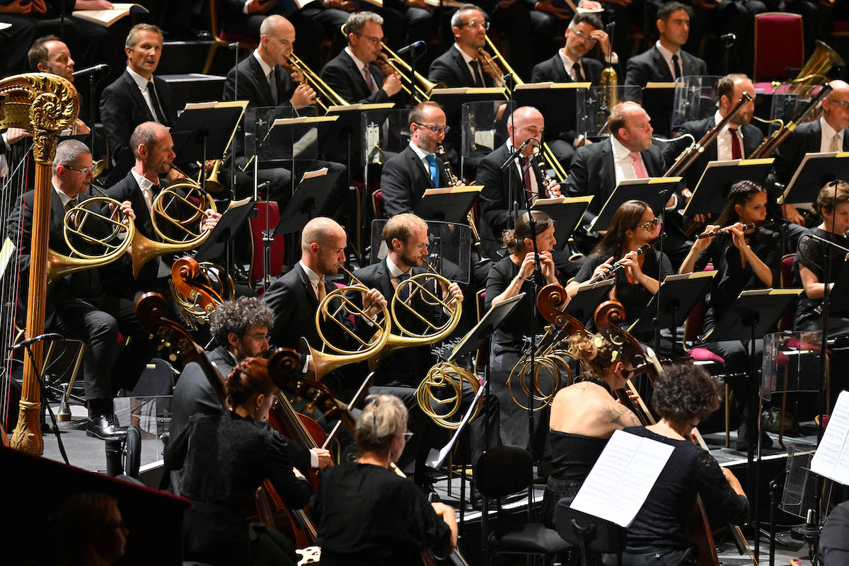 Berlioz's The Damnation of Faust -the woodwind and brass sections of Les Siècles in a BBC Proms concert peformance Royal Albert Hall 30 Aug.